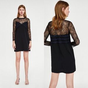 𝅺ZARA Lace Mini Dress black and navy size medium